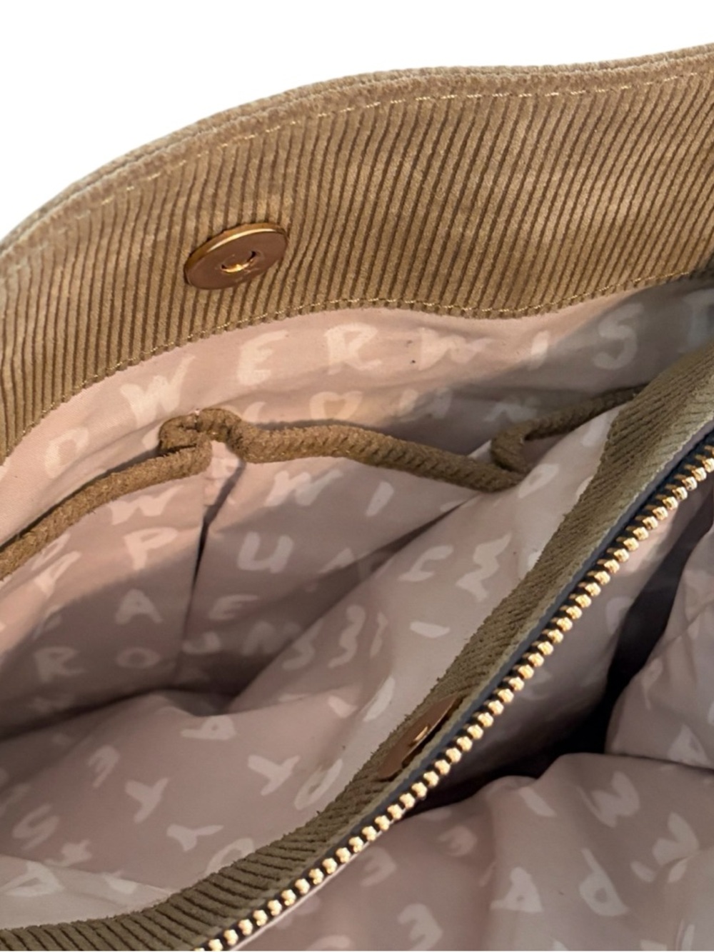 Aimee Kestenberg Corduroy Satchel Bag Taupe & Black Gold Hardware - Picture 7 of 10
